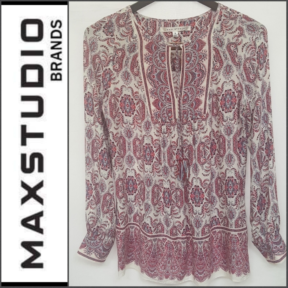 Max Studio Boho Paisley 100% Rayon Tunic size Med